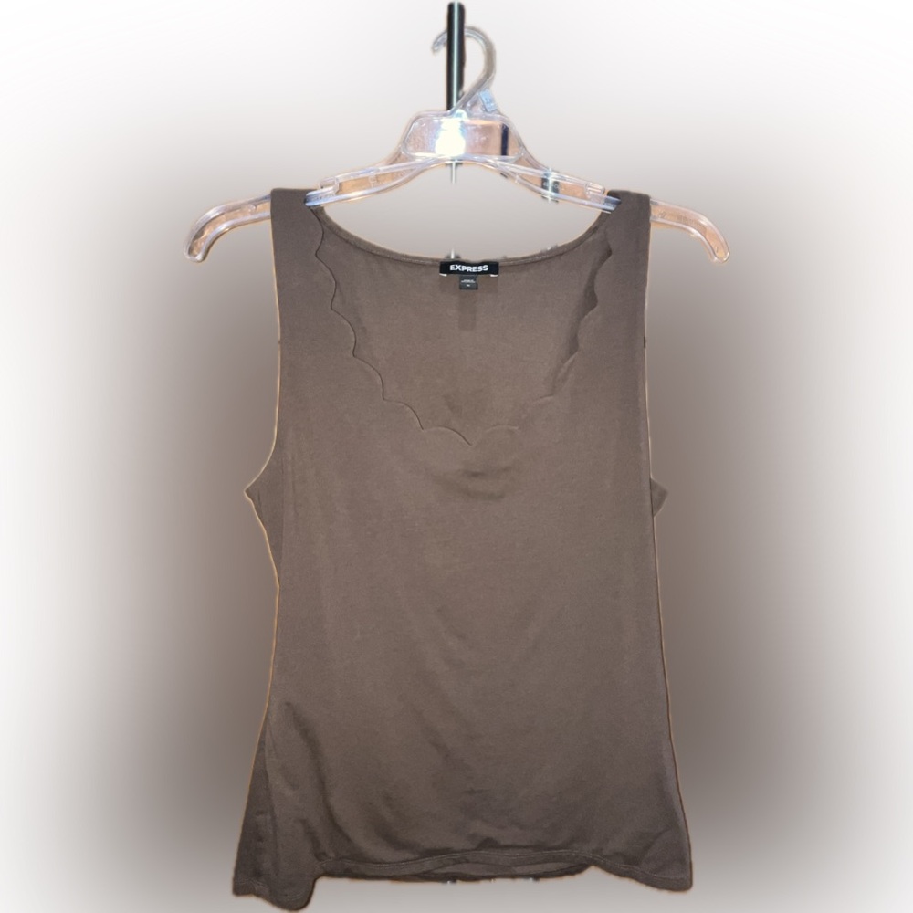 Express Brown Scalloped Neck Sleeveless Tank M